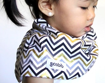 Modern Bib (Gray Met. Gold Chevron) All in One Scarf & Bib "Scabib" TM for babies or toddlers