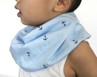Modern Bib (Blue Anchors) All in One Scarf & Bib "Scabib" for babies or toddlers