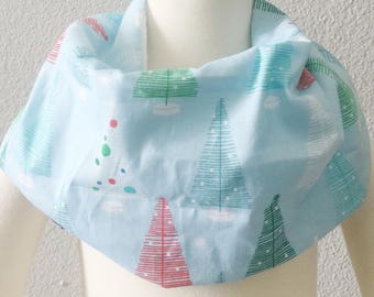 Modern Bib (Blue Christmas Trees) All in One Scarf & Bib "Scabib" TM for babies or toddlers