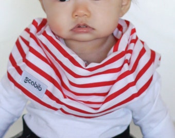 Modern Bib (Red/White Stripes) All in One Scarf & Bib "Scabib" TM for babies or toddlers