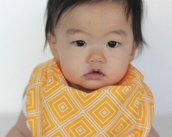Modern Bib (Marigold Diamonds) All in One Scarf & Bib "Scabib for babies or toddlers