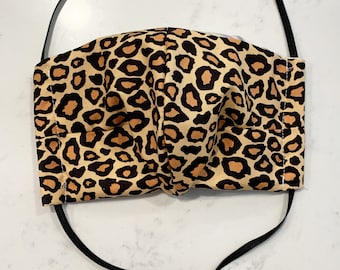 LARGE Leopard Print Adult Size Triple Layer 100% Cotton Face Mask With Filter Pockets Adjustable Elastic Head Straps