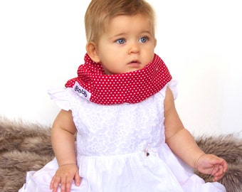 Modern Bib (Red/White Dots) All in One Scarf & Bib "Scabib"tm for babies or toddlers