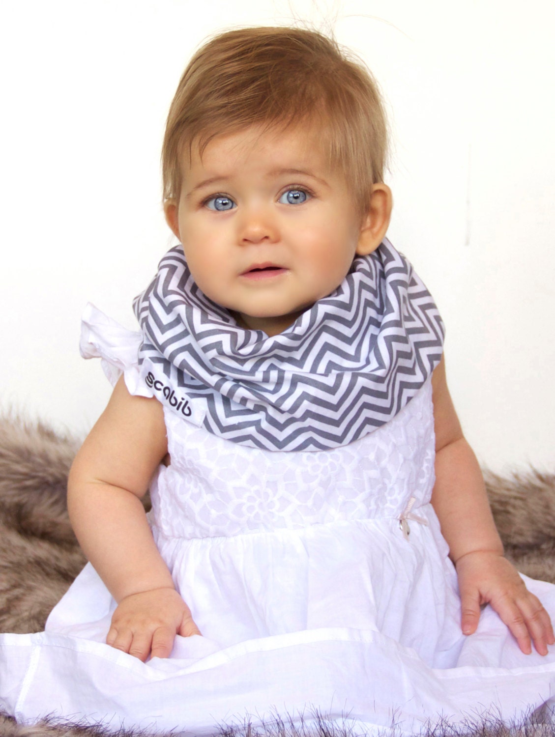 Modern Bib (Grey Chevron) All in One Scarf & Bib "Scabib" TM for babies or toddlers