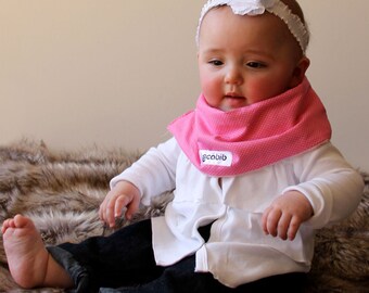 Modern Bib (Pink Small Dots) All in One Scarf & Bib "Scabib" TM for babies or toddlers