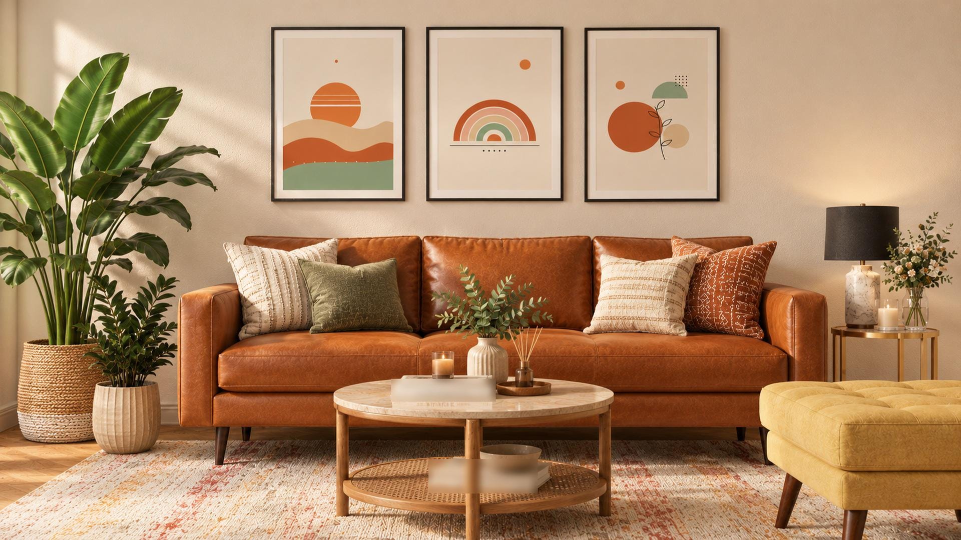 Boho terracotta mid century wall art set for living room Boho terracotta mid century wall art set for living room