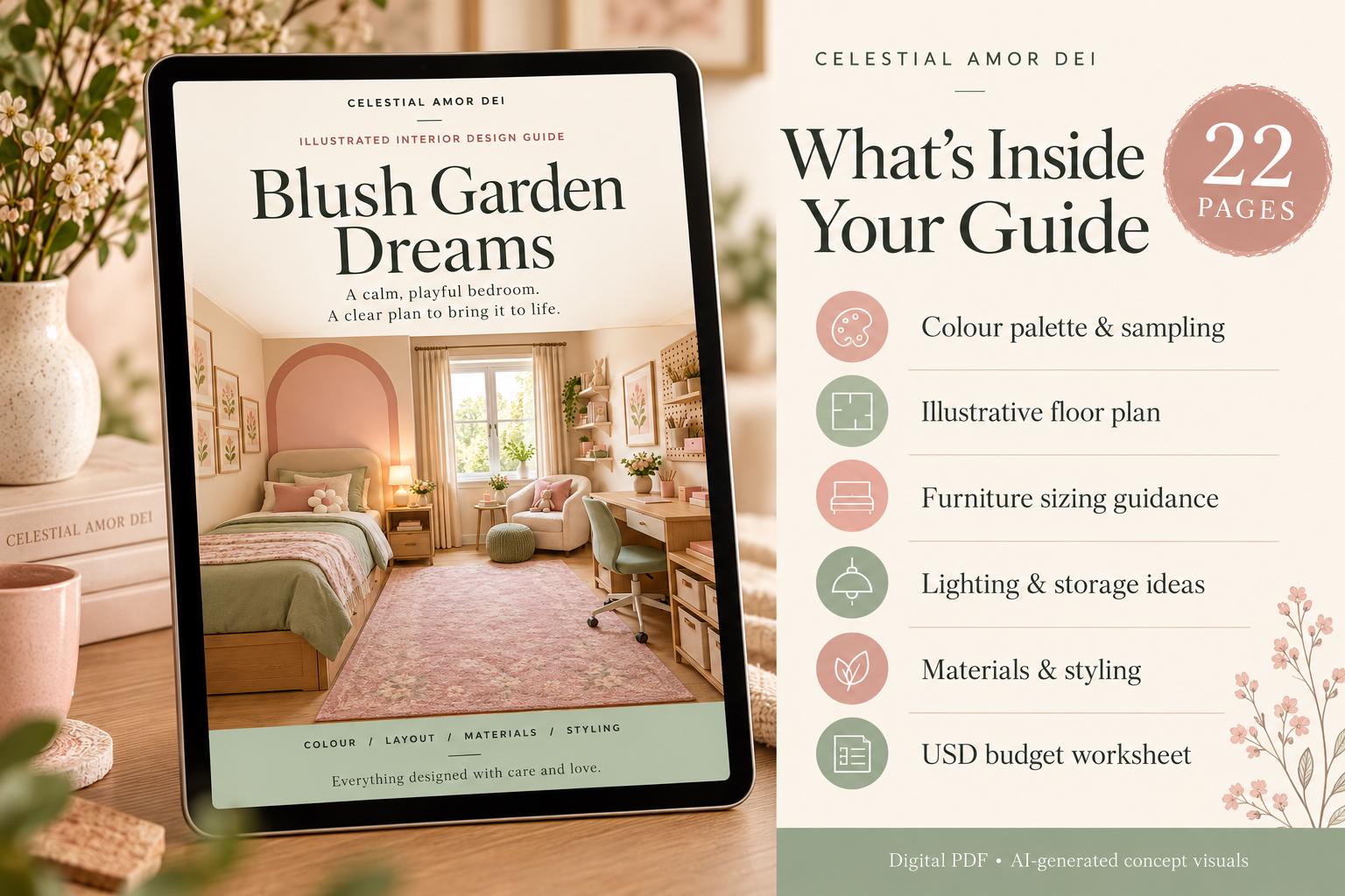 Girls bedroom makeover design guide blush pink and sage Girls bedroom makeover design guide blush pink and sage