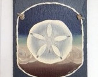 Handpainted Personalized medium rectangle Sand Dollar  Summer Beach Welcome Sign Slate