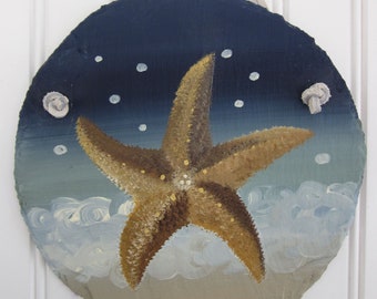 Small Handpainted Personalized Starfish, starfish welcome slate, Shell Welcome Sign, starfish sign, decorative sign starfish