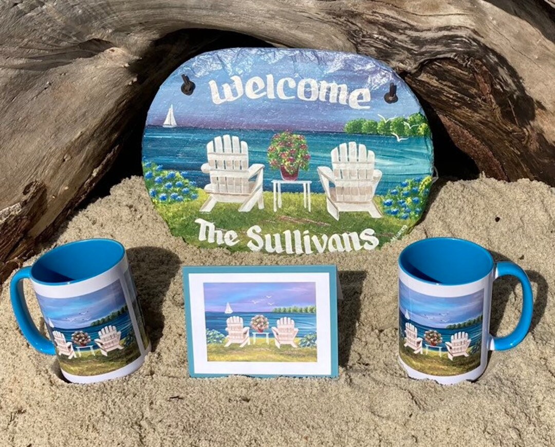 Adirondack Chairs Set, Personalized Slate Sign, Adirondack Chair Gift