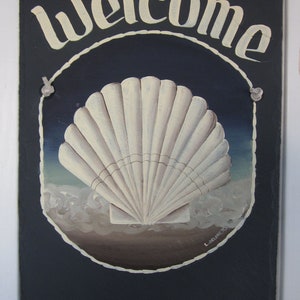 Handpainted Personalized Scallop Seashell  Nautical Slate Welcome Sign