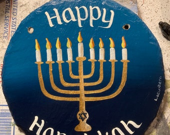 Small 7” Handpainted Personalized Hanukkah, Hanukkah Slate, Welcome Sign for Winter, Hanukkah sign, Happy Hanukkah