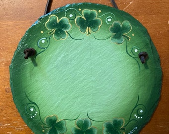 8.5” Hand painted sign, personalized slate, Irish shamrock, wedding gift, decorative Irish, shower gift under 30