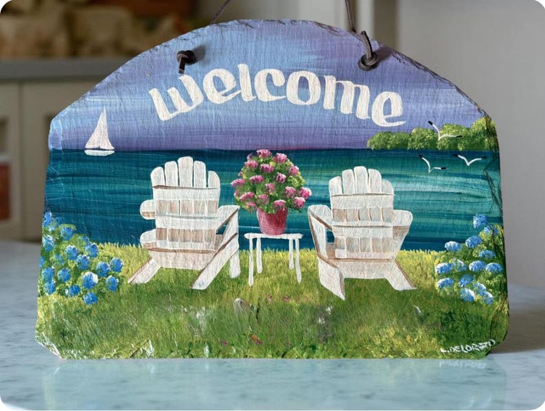 9Hx12W Hand painted sign, Personalized Slate, garden sign, Adirondack chairs, Nautical Slate Sign, Decorative sign, wedding gift, under 50 image 7