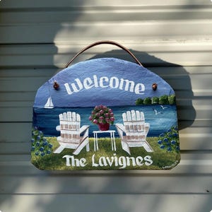 9Hx12W Hand painted sign, Personalized Slate, garden sign, Adirondack chairs, Nautical Slate Sign, Decorative sign, wedding gift, under 50 image 2