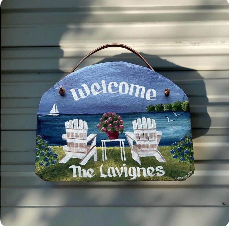 9Hx12W Hand painted sign, Personalized Slate, garden sign, Adirondack chairs, Nautical Slate Sign, Decorative sign, wedding gift, under 50 image 2