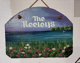 9Hx12W Hand painted sign, Personalized Slate, garden sign, Marsh, Nautical Slate Sign, Decorative sign, wedding gift, under 50