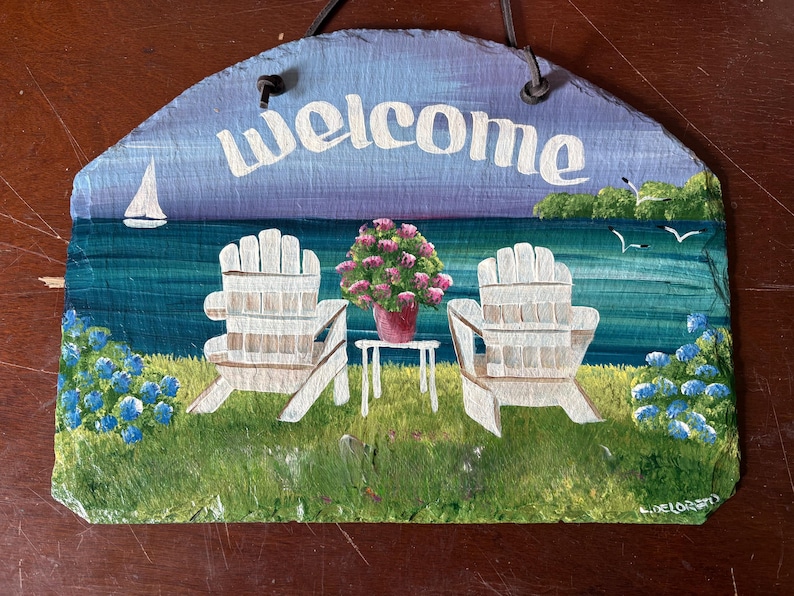 9Hx12W Hand painted sign, Personalized Slate, garden sign, Adirondack chairs, Nautical Slate Sign, Decorative sign, wedding gift, under 50 image 9