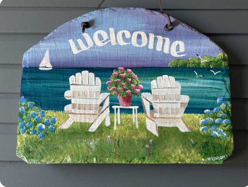 9Hx12W Hand painted sign, Personalized Slate, garden sign, Adirondack chairs, Nautical Slate Sign, Decorative sign, wedding gift, under 50 image 5