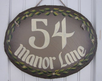 Personalized Hand Painted House Number Family Name Oval Outdoor Welcome Sign