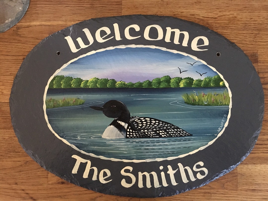 Fancy Loon Lettering Loon Handpainted Slate, Personalized Loon Slate, Loon Welcome Sign ...