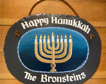 Handpainted Personalized Hanukkah, Hanukkah Slate, Welcome Sign for Winter, Hanukkah sign, Happy Hanukkah