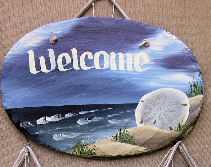 Handpainted Personalized Sanddollar Beach Nautical Slate Welcome Sign