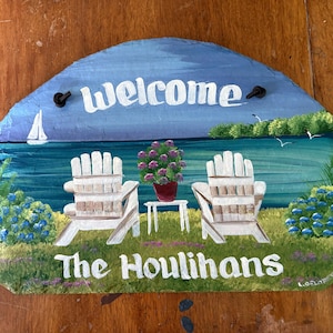 9Hx12W Hand painted sign, Personalized Slate, garden sign, Adirondack chairs, Nautical Slate Sign, Decorative sign, wedding gift, under 50 image 1