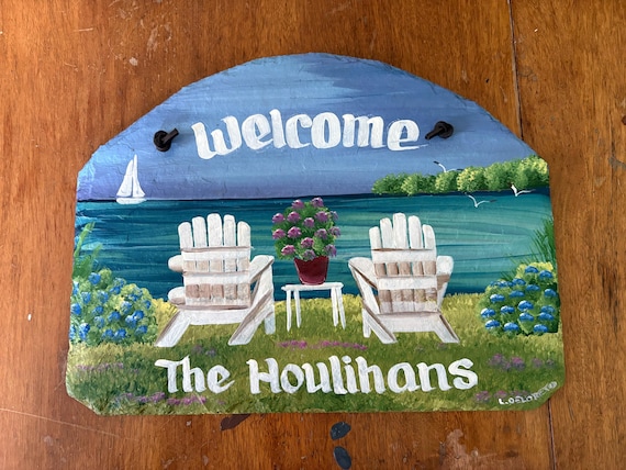 9Hx12W Hand painted sign, Personalized Slate, garden sign, Adirondack chairs, Nautical Slate Sign, Decorative sign, wedding gift, under 50