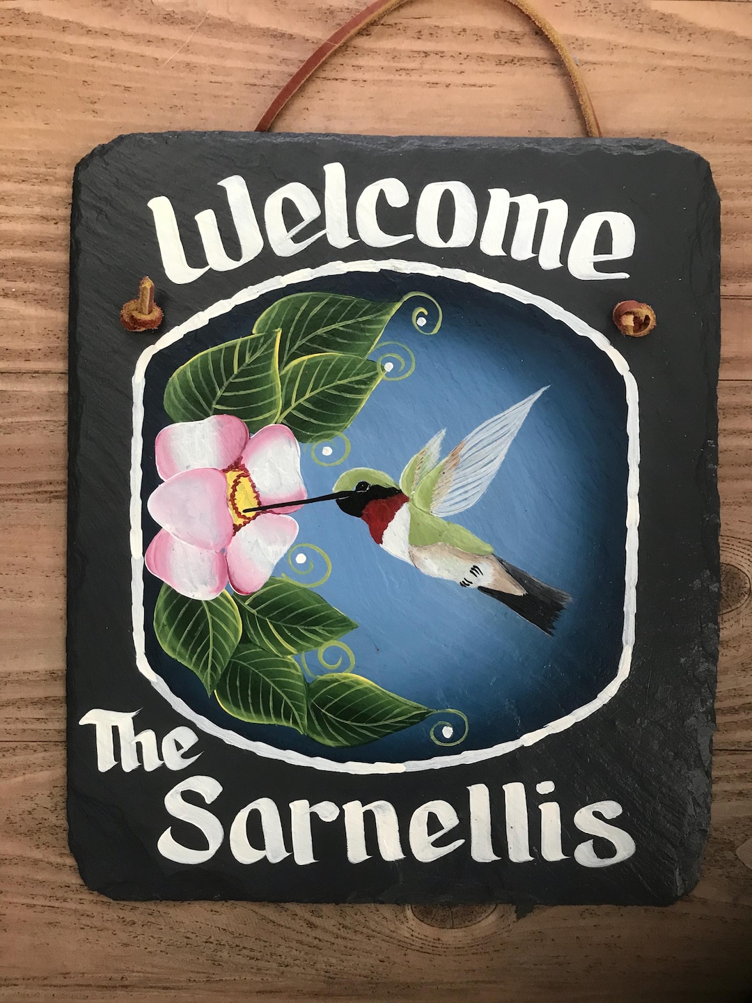 Hand-painted Hummingbird Slate Welcome Sign, Personalized Hummingbird ...