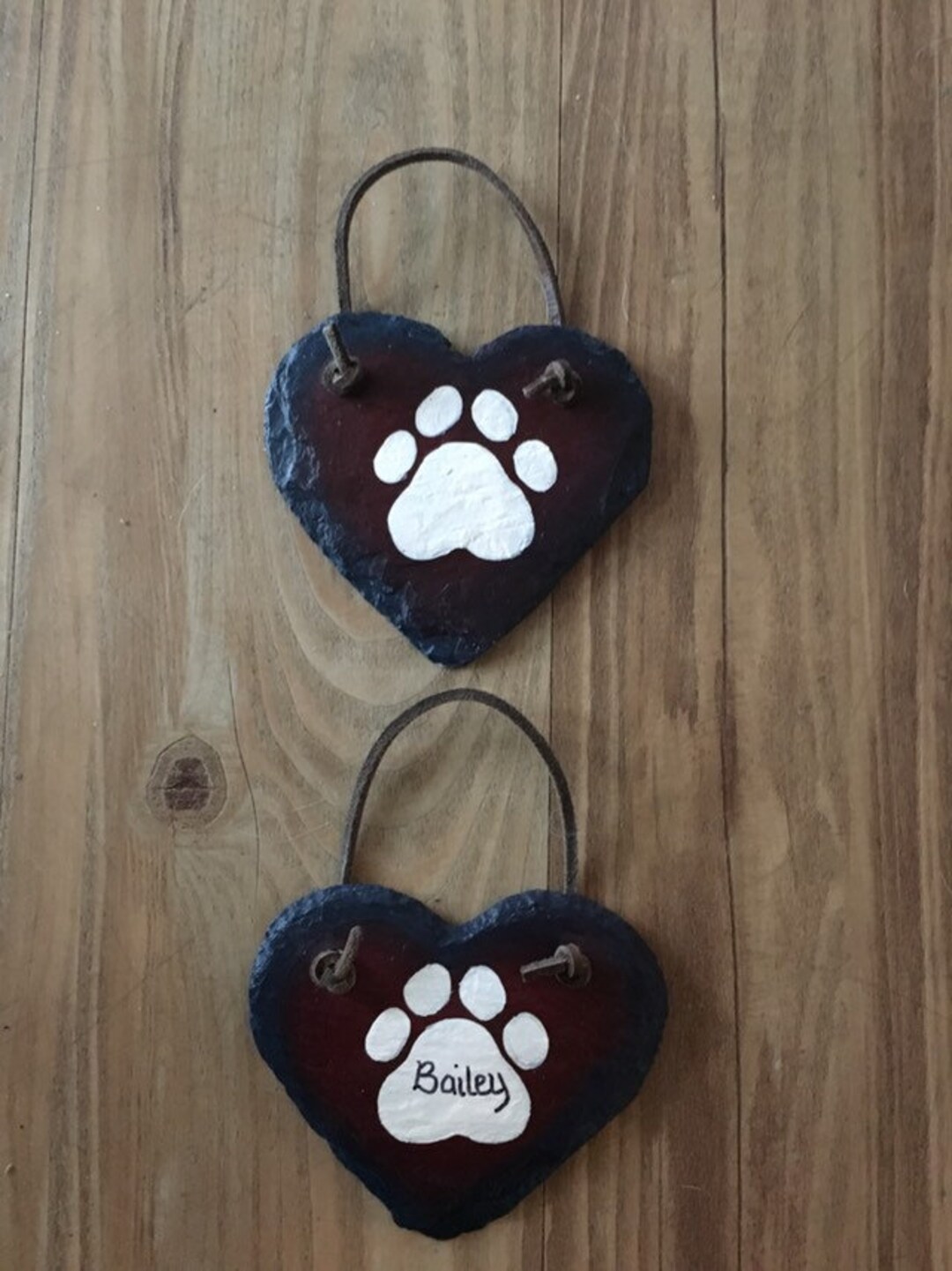 2 Heart Shaped Handpainted Personalized Pawprint Pet Name Plates for ...