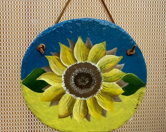 Small Handpainted Sunflower Slate, welcome sunflower, personalized sunflower welcome, Slate sunflower