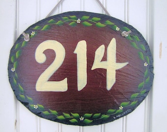 two sided Red Oval 9 x 12”Personalized, Hand Painted, House Number, shower gift, wedding gift, Decorative Welcome Sign