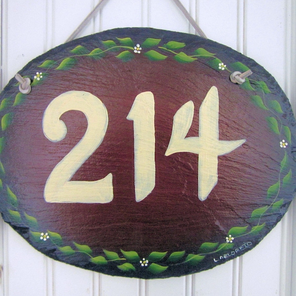 Ready to Ship, Red Oval Personalized, Hand Painted, House Number, shower gift, wedding gift, Decorative Welcome Sign