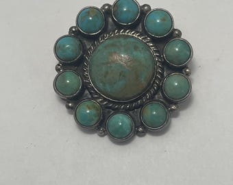 Vintage Tim Skeet's Sunburst Turquoise cabochon, broszka z wisiorkiem, indiański Z