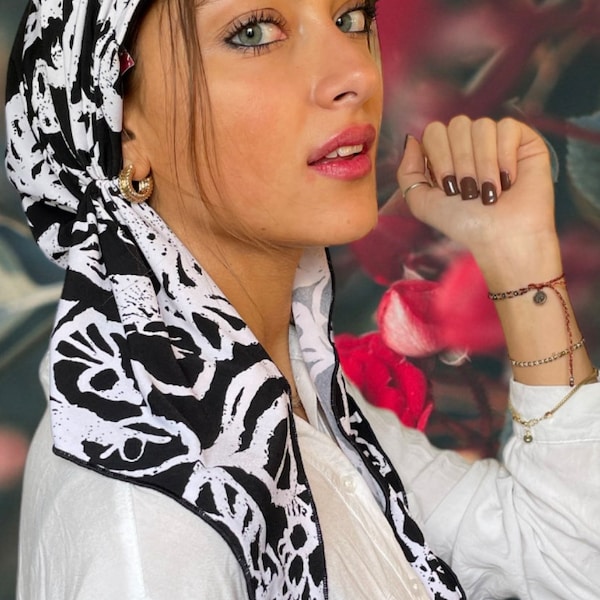 Écharpe de sport | chapeau pour le soleil | Cadeau pour un ami Noir Blanc | Visière pare-soleil | Durag style hijab pour couvrir les cheveux pour femme