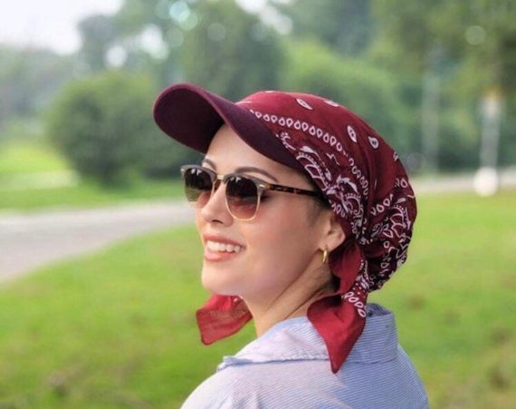 Sun Visor Hat Burgundy Breathable Cotton Pre Tied Bandana Hair Wrap Head Scarf Hijab for Some Shade for Exercise Vacation Relaxation Etsy UK