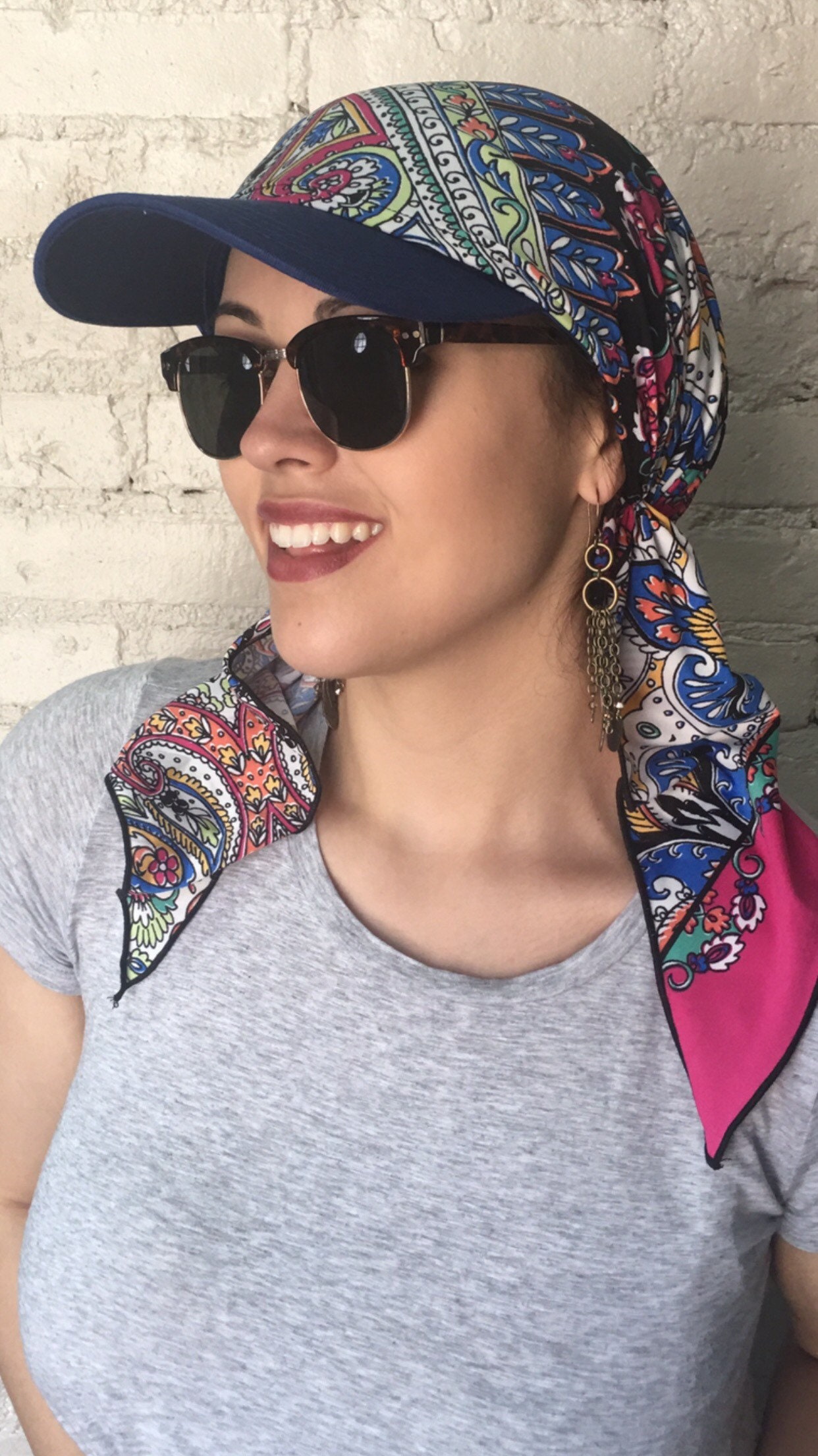 帽子 SILK SCARF CAP/ NAVY 4 Pieces Womens Brim Bandana Scarf Cap Sun Visor with Pre