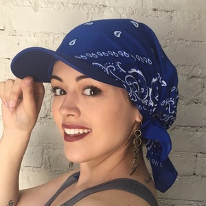 Amazing Baseball Cap With Fabric Headscarf | Sun Visor Brim Hat | Pre Tied  Bandana For Women With Long or Short Hair | For Outdoors Indoors