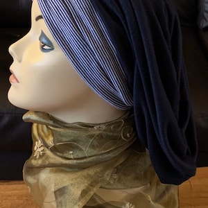 Navy Blue Front Black Back Turban Snood For Women