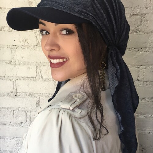 Baseball Cap Scarf. Denim Hat With Brim 