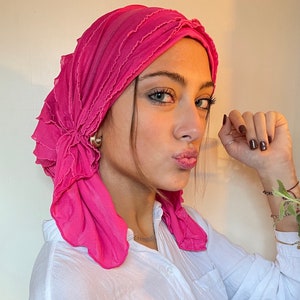 Pink Fashion Durag Head Scarf Comfy Hijab Chemo Cap For Cancer Patients To Cover Head Full Coverage For Day & Night Sleep Wear Made in USA