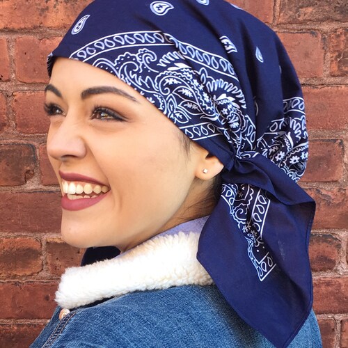 100 Cotton Head Scarf Tie Back Hat Modern Bandana Closed Pre Etsy
