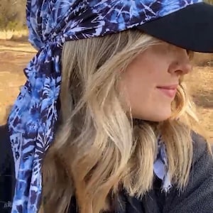 Premium Casual Sun Hat | Quality Blue Tie Dye Hijab Scarf and Visor Attached | Leisure Vacation Must Have | For Sunny Days | Made in USA