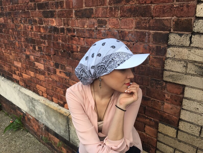 White Cotton Bandana Sun Visor Scarf Cap Hat Durag Baseball Etsy