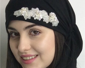 Black Hijab Style | Long Head Scarf For Women | Nurse Doctor Patient To Cover Hair. Lightweight Hijab Tichel Covering Turban | Made in USA