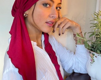 Mother’s Day Beautiful Head Scarf Tie Back Cap Long Hair Covering For Women To Conceal and Cover Hair | Head Wrap | Pre Tied | Made in USA