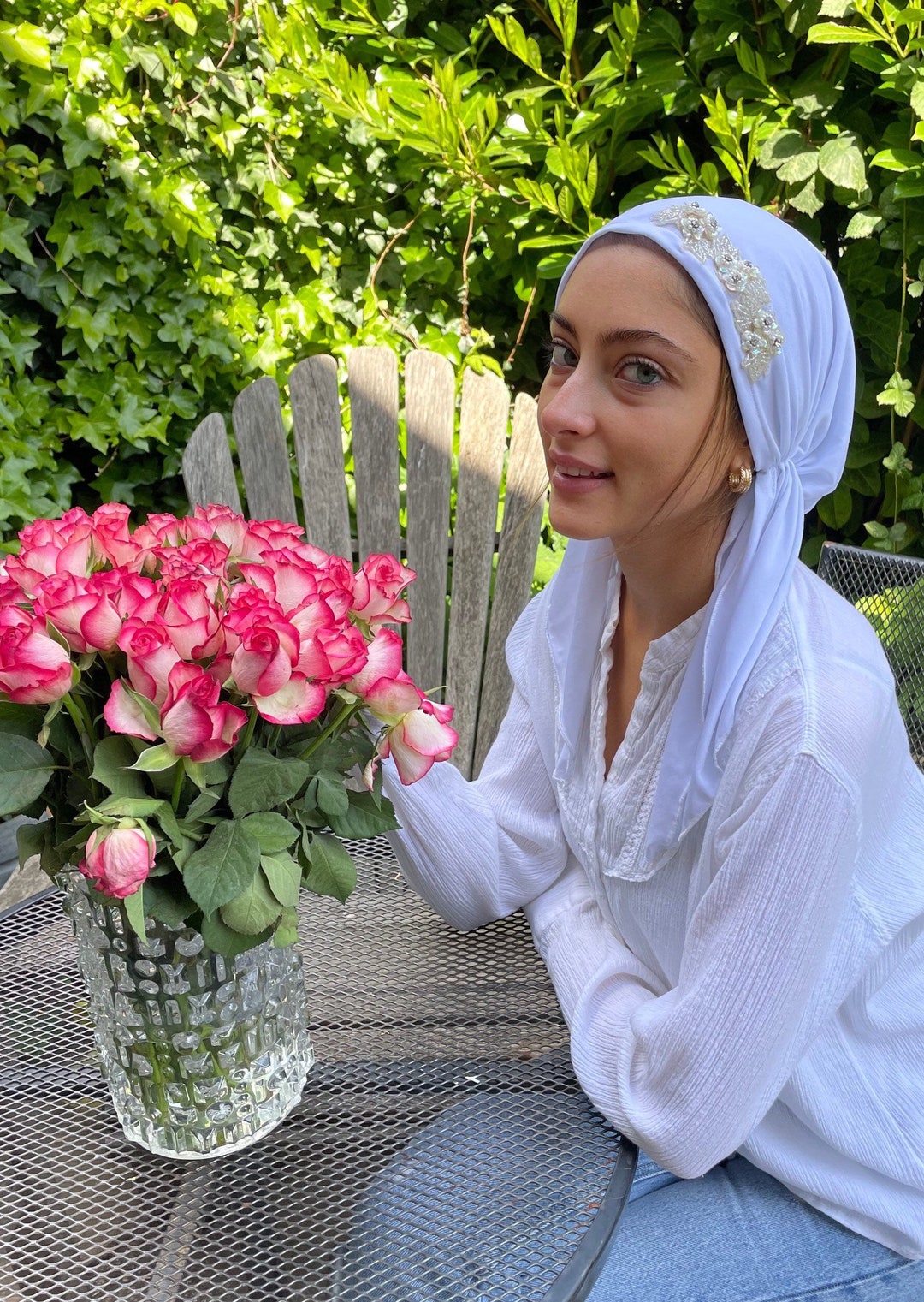 White Head Scarf for Woman White Hair Covering White Fashion Head Scarf