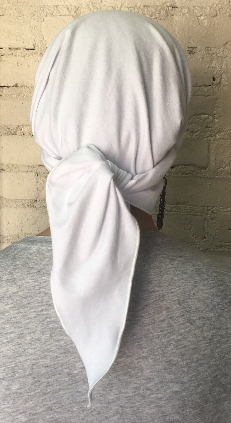 In Hospital Made in USA Tie Back Hat White Breathable Stretchy Cotton Headscarf Head Cover To Conceal Hair For Healthcare Employee