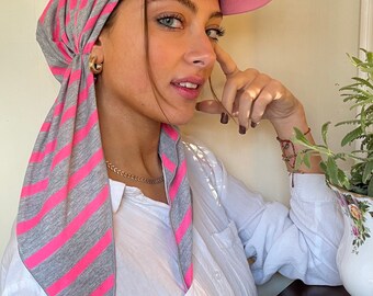 Cool Lightweight Sun Hat | Scarf With Sun Visor Attached | Baseball Cap Scarf | Pink Pre Tied Durag | Head Covering For Women | Made in USA